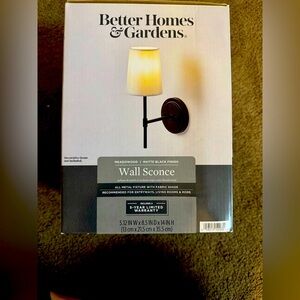 Better Homes & Gardens: Meadowood Matte Black Wall Sconce with Fabric Shade